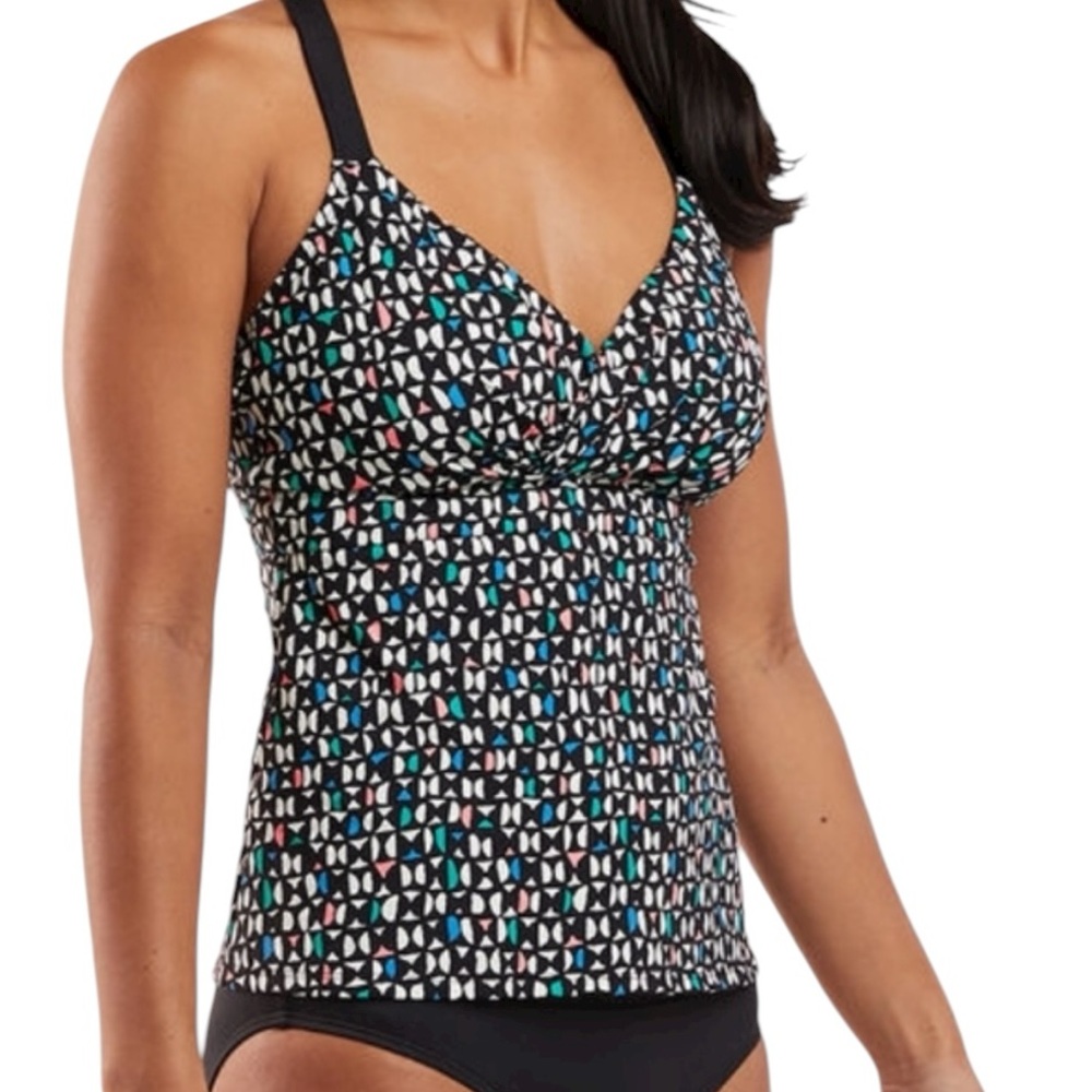 NWT Title Nine Metis Underwire Tankini Top In Wild Waves Print Size 36 DD $85